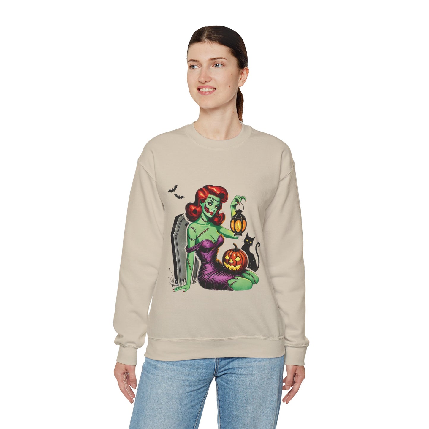 Zombie Pin-Up Girl Sweatshirt Halloween Zombie Girl Sweater Retro Pin Up Girl Zombie Pullover Vintage Zombie Pin Up Girl Sweater Womans Gift