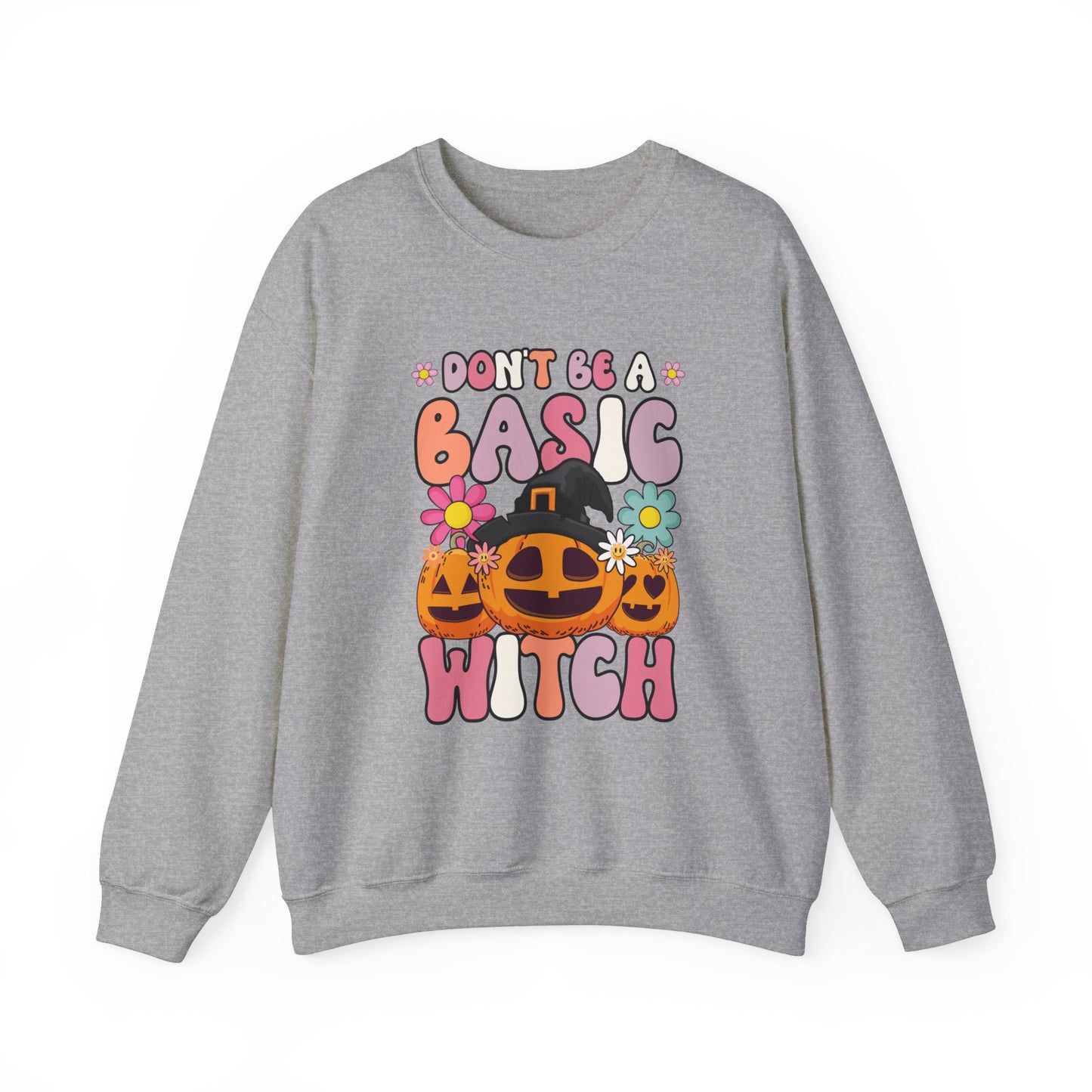 Don't Be a Basic Witch Sweatshit Retro Halloween Sweater Groovy Halloween Witch Sweat Spooky Season Apparel Crewneck Halloween Women Gift