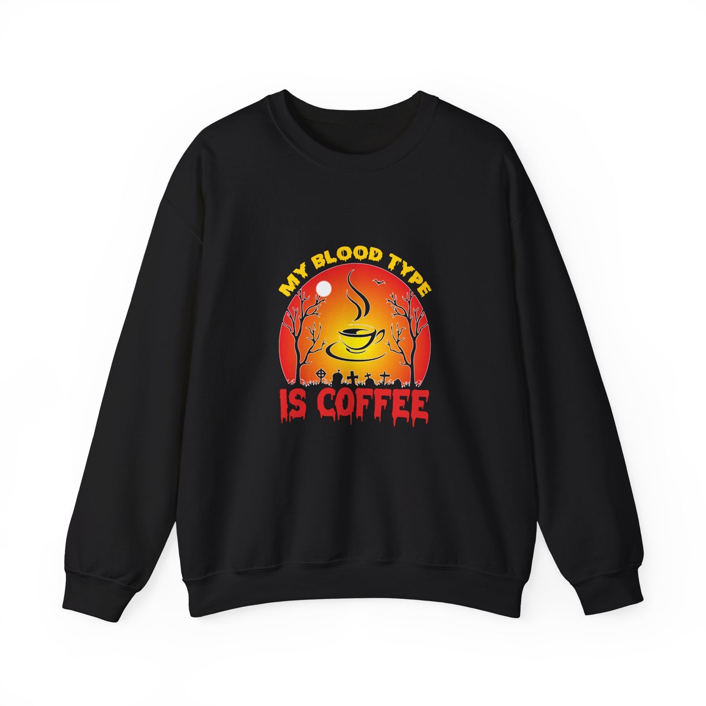 My Blood Type Is Coffee Sweatshirt Funny Halloween Sweater Retro Sweatshirt Halloween Coffee Lover Crewneck Funny Caffeine Addict Sweater