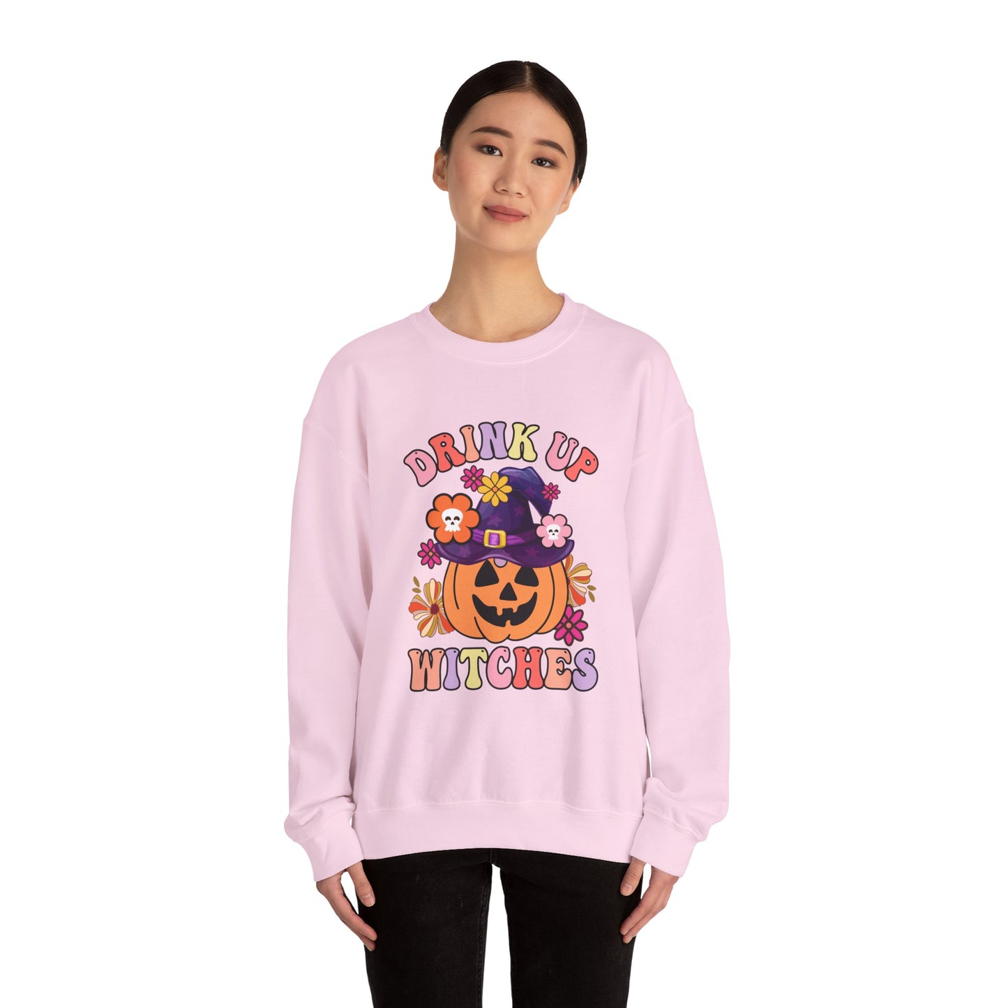 Drink Up Witches Sweatshirt Funny Halloween Retro Halloween Party Sweater Groovy Sweatshirt Witches Halloween Outfit Group Halloween Sweater