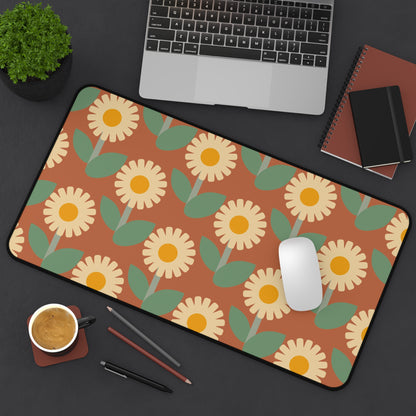 Retro Floral Desk Mat 60s 70s Groovy Hippie Flower Power Office Desk Accessories Funky Boho Chic Mouse Pad Vintage Desk Pad Gift Idea Ladies