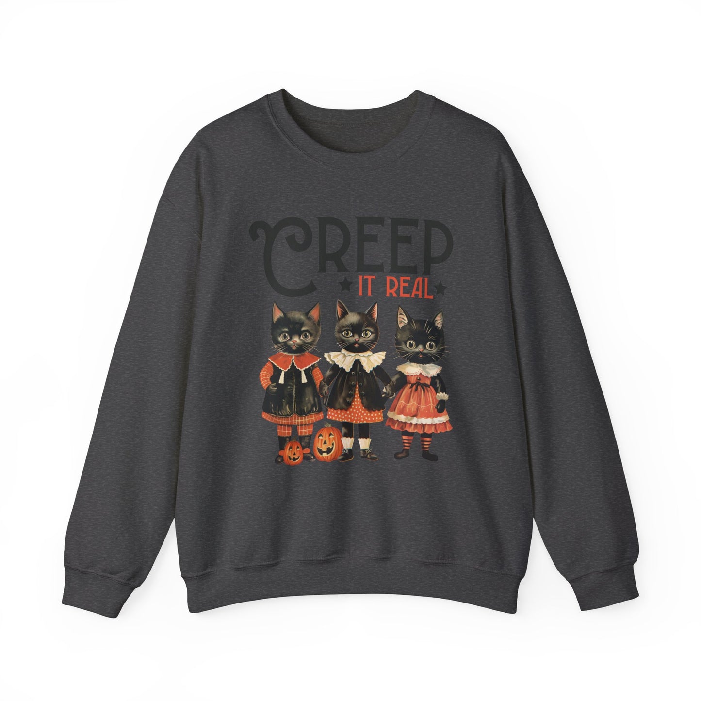 Creep It Real Sweatshirt Vintage 1950s Halloween Sweater Retro Halloween Sweatshirt Funny Black Cats Halloween Apparel Fall Season Cat Lover