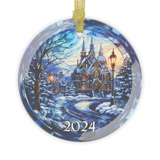 Christmas 2024 Glass Ornament Faux Stained Glass Design Christmas Tree Ornament White Elephant Gift Exchange Heirloom Keepsake Bauble