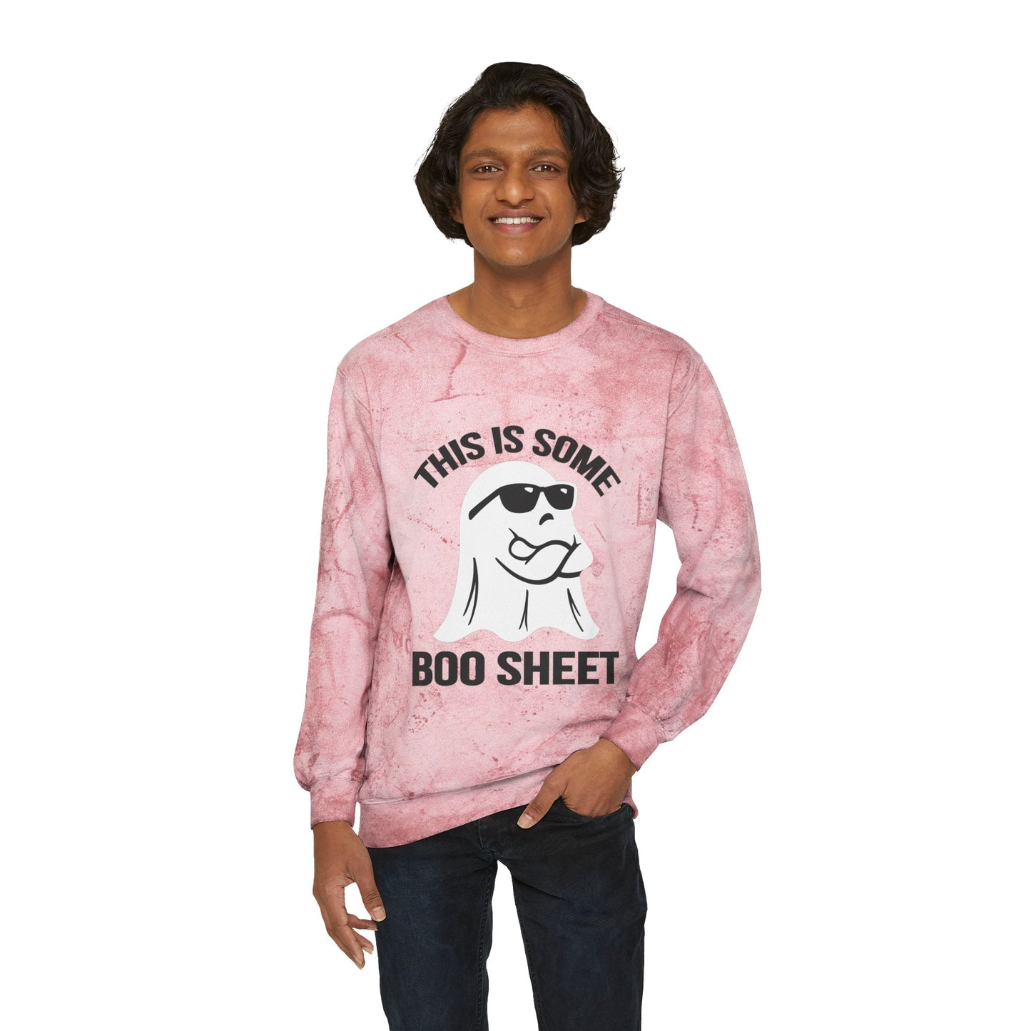 This Is Boo Sheet Sweatshirt Funny Halloween Sweater Retro Halloween Sweatshirt Spooky Season Sweater Hippie Halloween Color Blast Sweater