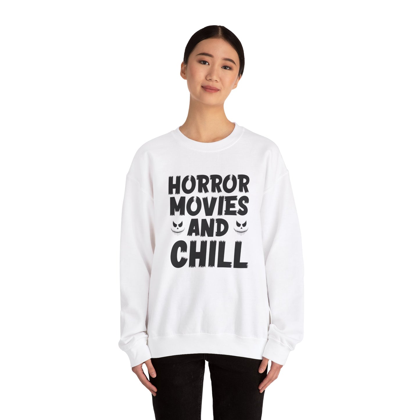 Horror Movies And Chill Sweatshirt Halloween Sweater Spooky Vibes Sweatshirt Funny Halloween Outfit Scary Movie Lover Gift Horror Movie Fan