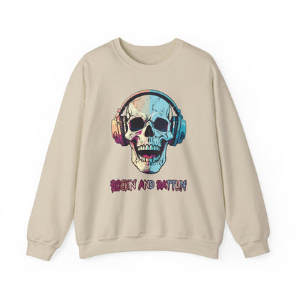 Retro Halloween Sweatshirt Groovy Skull Headphones Crewneck Vintage Fall Sweater 1970s Halloween Apparel Funny Unique Novelty Unisex Gift