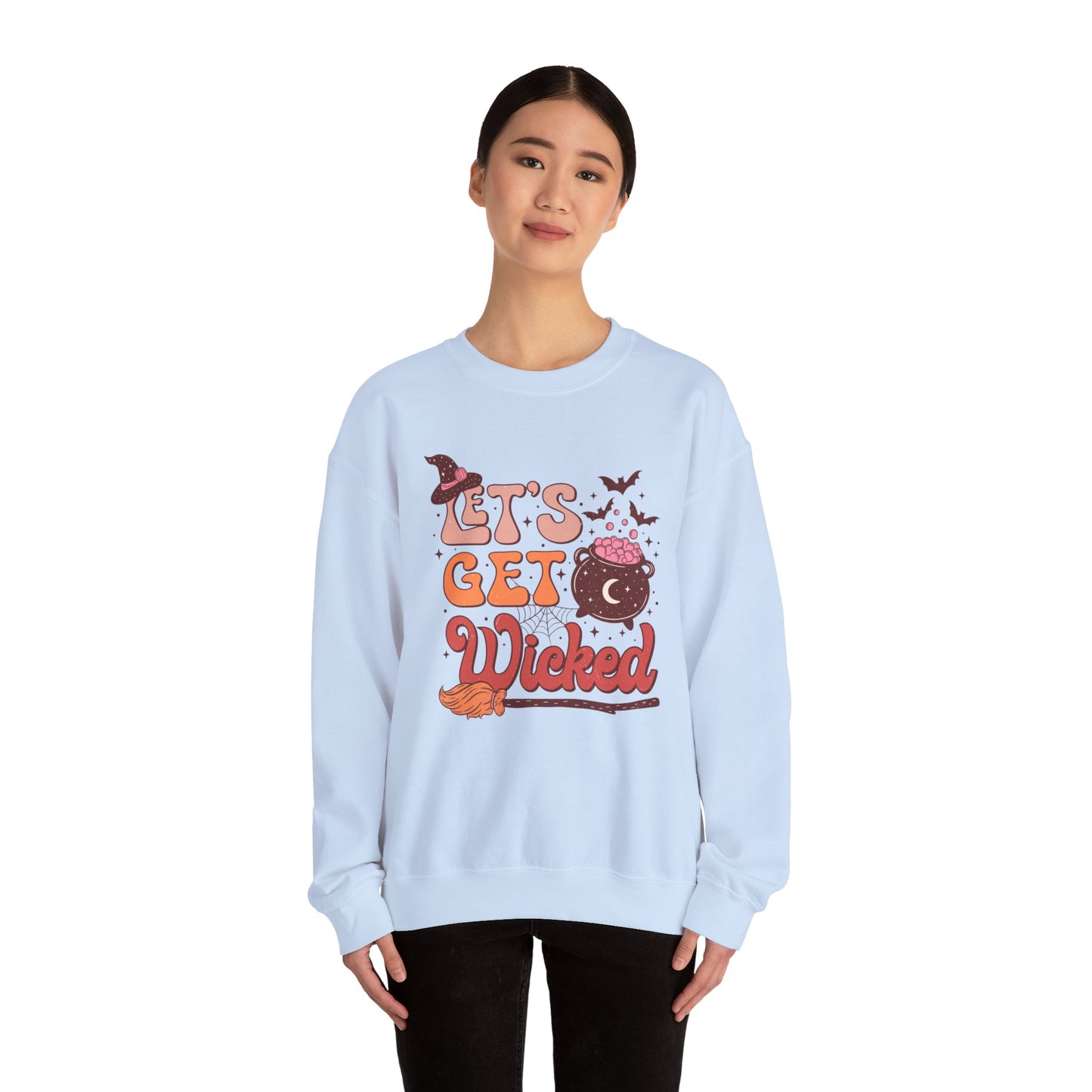 Let's Get Wicked Sweatshirt Funny Halloween Sweater Wicked Sweat Magical Spooky Season Crewneck Retro Halloween Witch Sweatshirt Women Gift