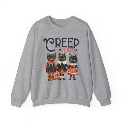 Creep It Real Sweatshirt Vintage 1950s Halloween Sweater Retro Halloween Sweatshirt Funny Black Cats Halloween Apparel Fall Season Cat Lover