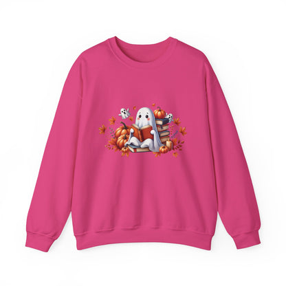 Funny Ghost Reading Books Sweatshirt Autumn Bookish Ghost Sweater Halloween Pumpkin Ghost Librarian Fall Pullover Teacher Gift Book Lover 2