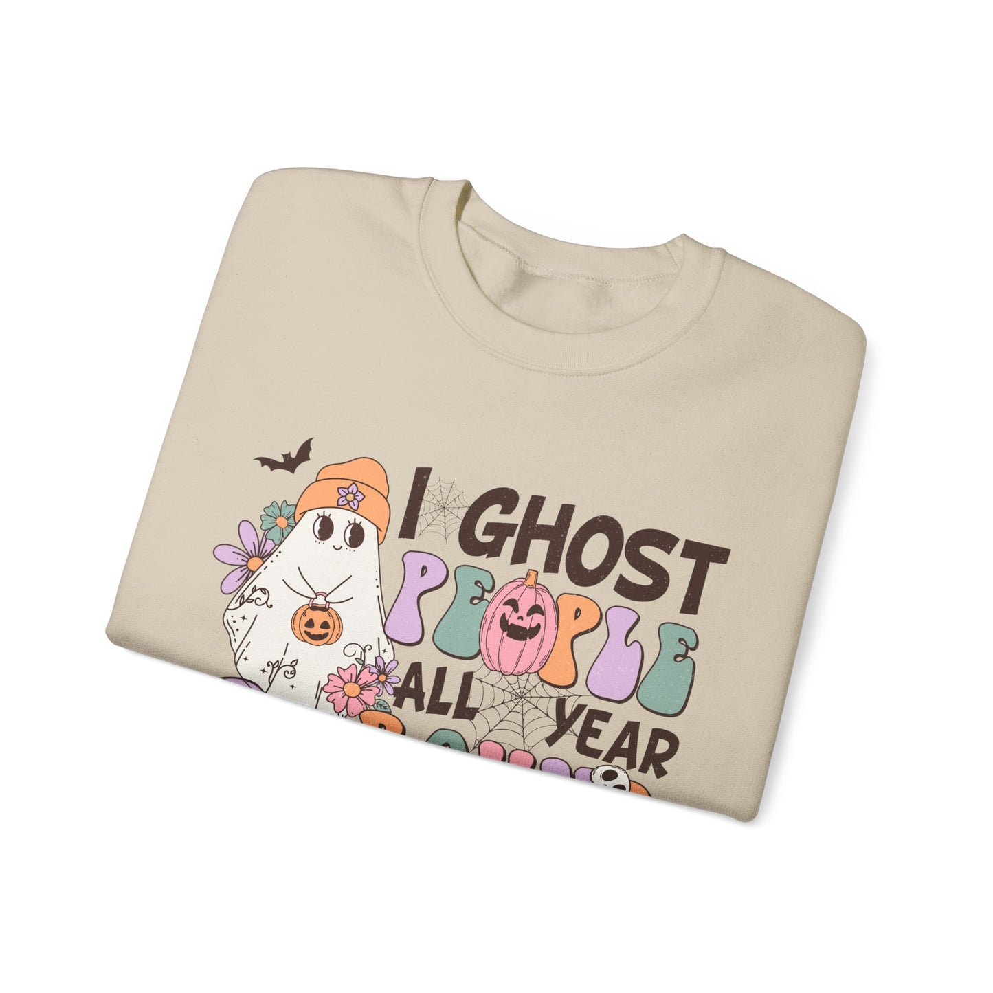 I Ghost People Year Round Sweatshirt Funny Halloween Sweater Retro Halloween Sweatshirt Cool Ghost Halloween Apparel Groovy Spooky Season