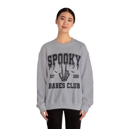 Spooky Babes Club Halloween Sweatshirt Est 1629 Cute Halloween Crewneck Fall Sweater Cool Halloween Apparel Skeleton Hand Unique Women Gift