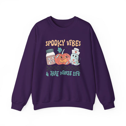 Spooky Vibes And That Nurse Life Halloween Sweatshirt Funny Retro Halloween Sweater Cute Spooky Vibes Crewneck Nurse Nursing Assistant Gift