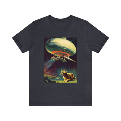 Funny Spaceship Cat UFO Shirts Unique Flying Saucer Weird Cool Gift Retro Vintage Graphic UAP tshirt Galaxy Cat Unisex T-Shirt Cat Lover Tee