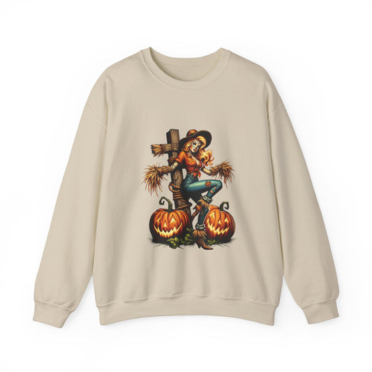 Fall Scarecrow Pin Up Girl Sweatshirt Retro Vintage Pumpkin Women Pullover Sweater Autumn Vintage Pin-Up Girl Sweat Unique Halloween Gift