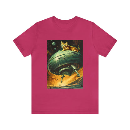 Funny Spaceship Cat UFO Shirts Cat Lover Tee Weird Cool Gift Retro Vintage Graphic UAP tshirt Galaxy Cat Unisex T-Shirt Unique Flying Saucer