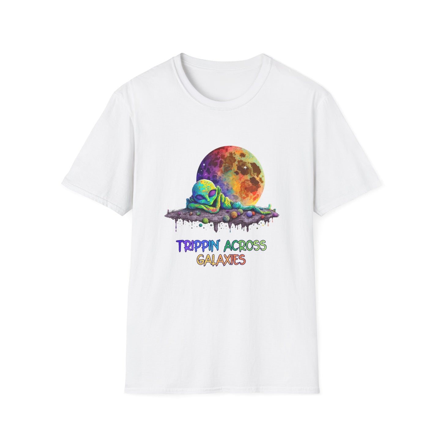 Cute Space Alien T-Shirt Graphic Art Unisex tshirt Funny UFO Lover Tee UAP Shirts Weird Cool Gift Psychedelic Retro Trippin' Across Galaxies