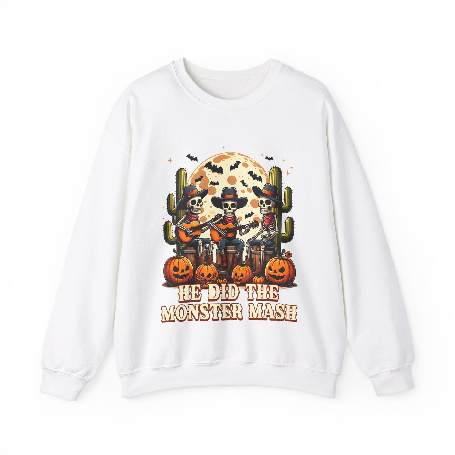 He Did The Monster Mash Sweatshirt Funny Western Halloween Sweater Vintage Skeleton Cowboy Band Funny Fall Pumpkin Sweatshirt Halloween Gift