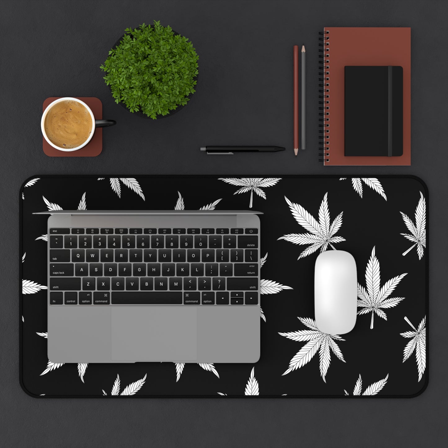 Cannabis Gaming Desk Mat Black White Office Desk Accessory Marijuana Mouse Pad Pot Leaves Desk Pad Weed Large Mousepad XL Unique Gift Men