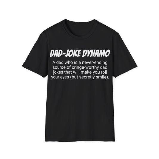 Funny Dad's Mens Softstyle T-shirt, "Dad-joke Dynamo", Father's Day Gift, Tee for Him, Adult Humorous Unique Novelty Present