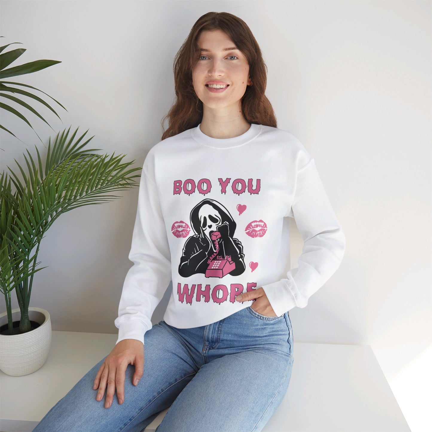 Boo You Whore Sweatshirt Funny Halloween Sweater Spooky Season Sweatshirt Horror Movie Halloween Outfit Ghostface Valentine Sweatshirt Gift