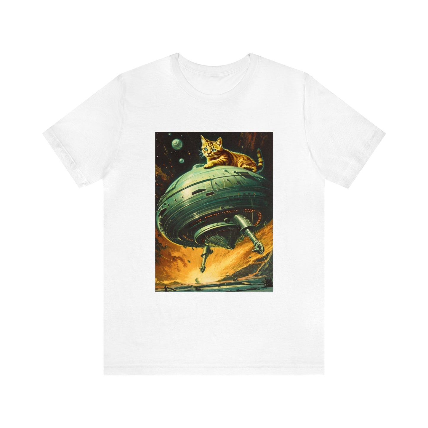 Funny Spaceship Cat UFO Shirts Cat Lover Tee Weird Cool Gift Retro Vintage Graphic UAP tshirt Galaxy Cat Unisex T-Shirt Unique Flying Saucer