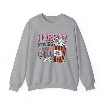 Horror Movies and Chill Sweatshirt Whimsigoth Halloween Sweater Horror Lover Sweatshirt Spooky Popcorn Cute Halloween Scary Movie Fan Gift