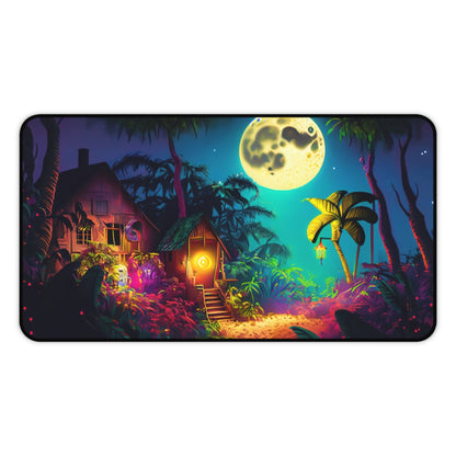 Retro Halloween Desk Mat Haunted House Office Desk Accessory Whimsigoth Large Mouse Pad Full Moon Desk Pad XL Tropical Neon Gaming Mousepad