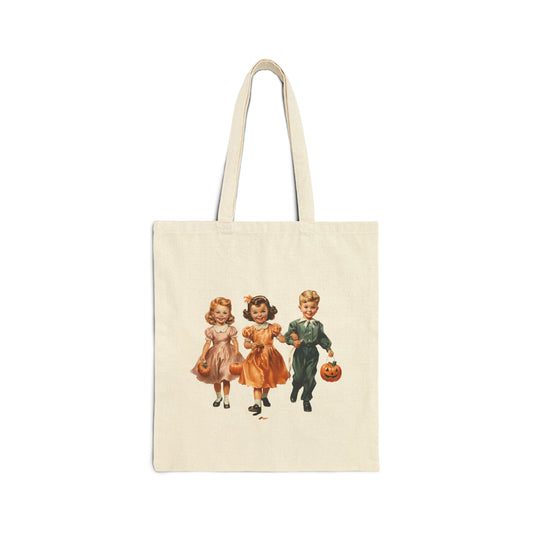 Vintage Halloween Trick Or Treat Bags Creepy Kids Sweet Bag Retro Halloween Bag Spooky 1950s Kids Sweets Tote Old 50s Vintage Era Canvas Bag