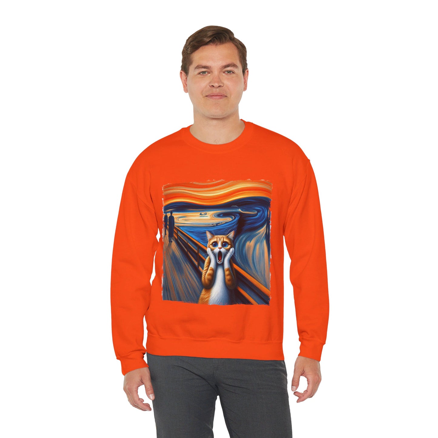 Funny Edvard Munch Cat Sweatshirt Funny The Scream-ing Cat Art Painting Sweater Parody of Edvard Munch Cat Sweater Unique Art Cat Lover Gift