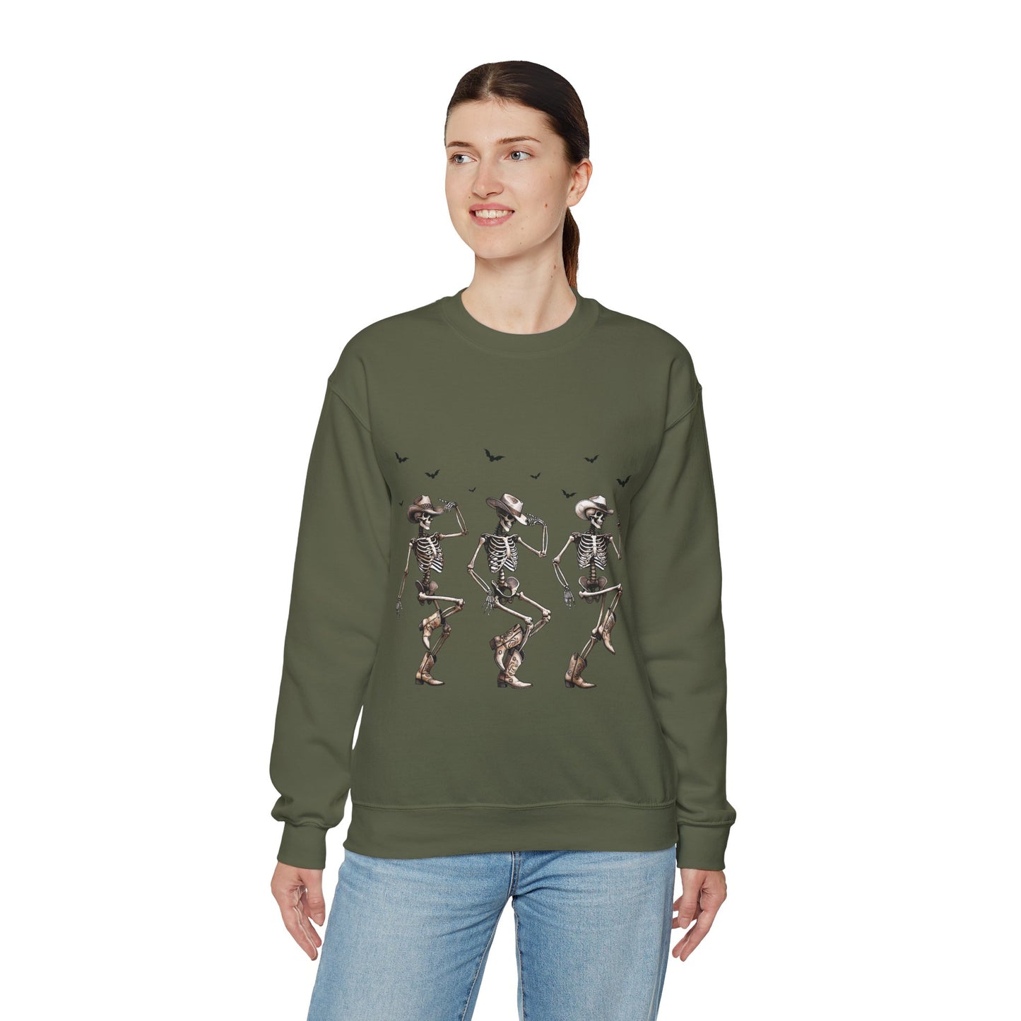 Dancing Skeleton Cowboys Sweatshirt Western Halloween Sweater Line Dancing Skeletons with Boots Cowgirls Pullover Sweater Cowboys Fall Gift