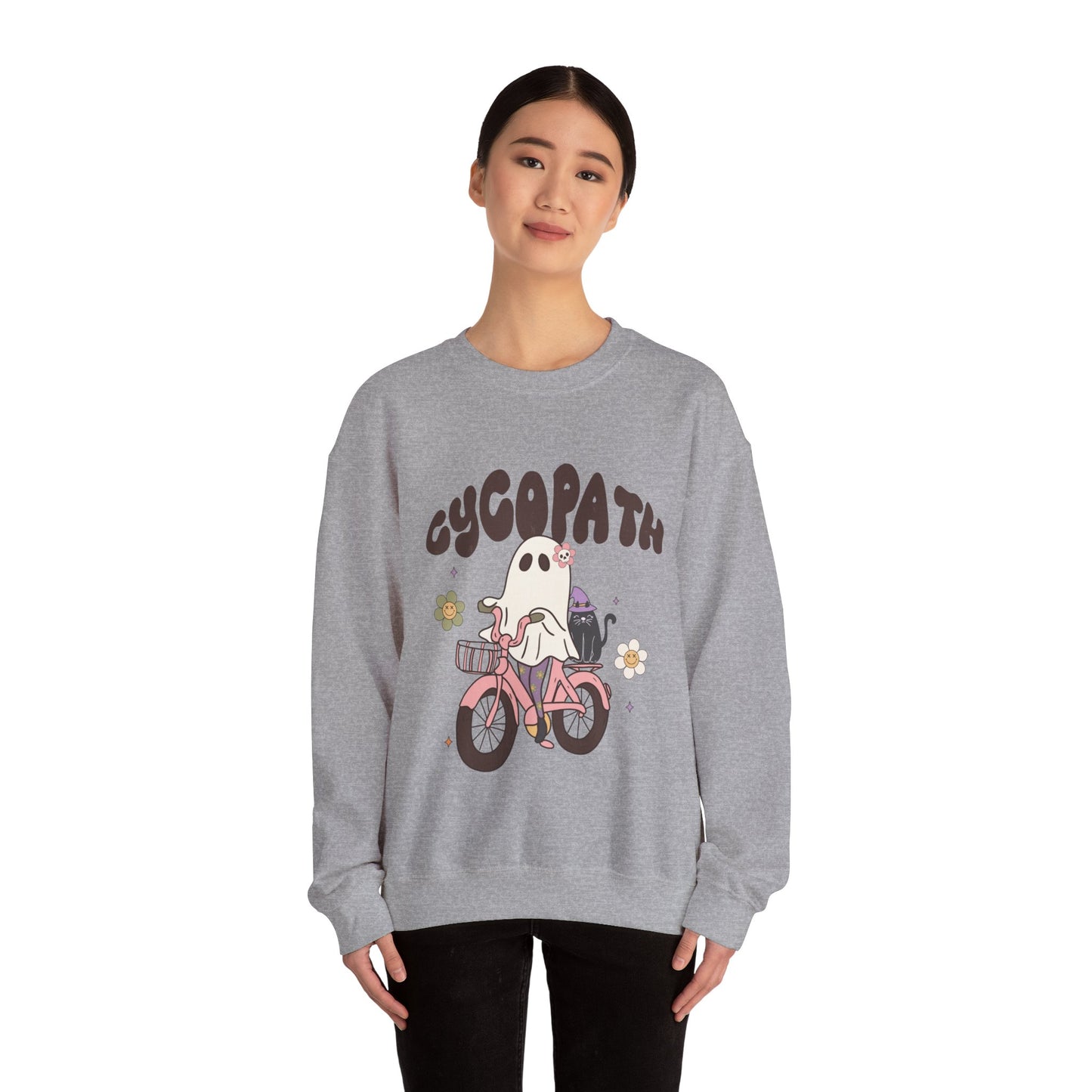 Cycopath Sweatshirt Funny Halloween Sweater Ghost on Bicycle Fall Crewneck Spooky Season Halloween Retro Trendy Vintage Halloween Outfit