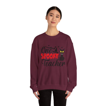 One Spooky Teacher Sweatshirt Cute Spooky Teacher Sweater Retro Teacher Halloween Sweatshirt Black Cat Lover Teacher Sweater Back To School