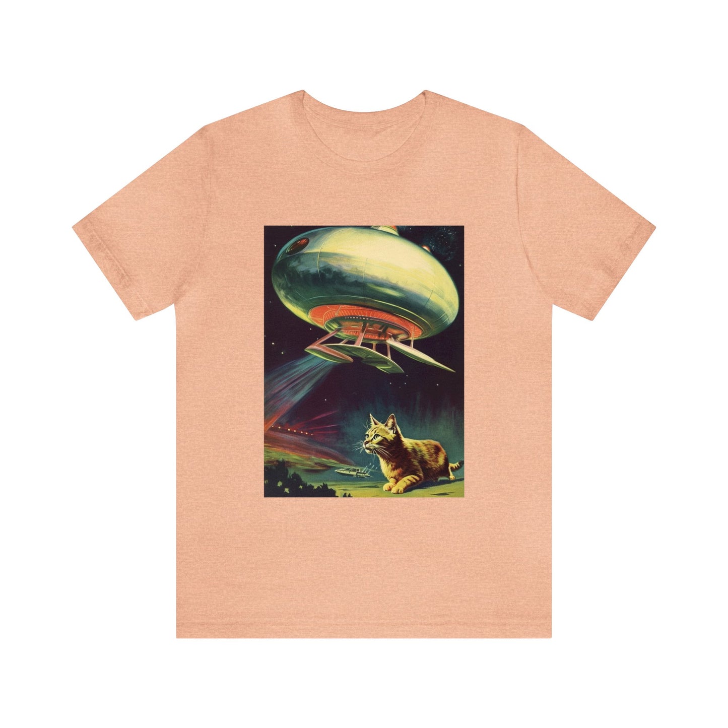 Funny Spaceship Cat UFO Shirts Unique Flying Saucer Weird Cool Gift Retro Vintage Graphic UAP tshirt Galaxy Cat Unisex T-Shirt Cat Lover Tee