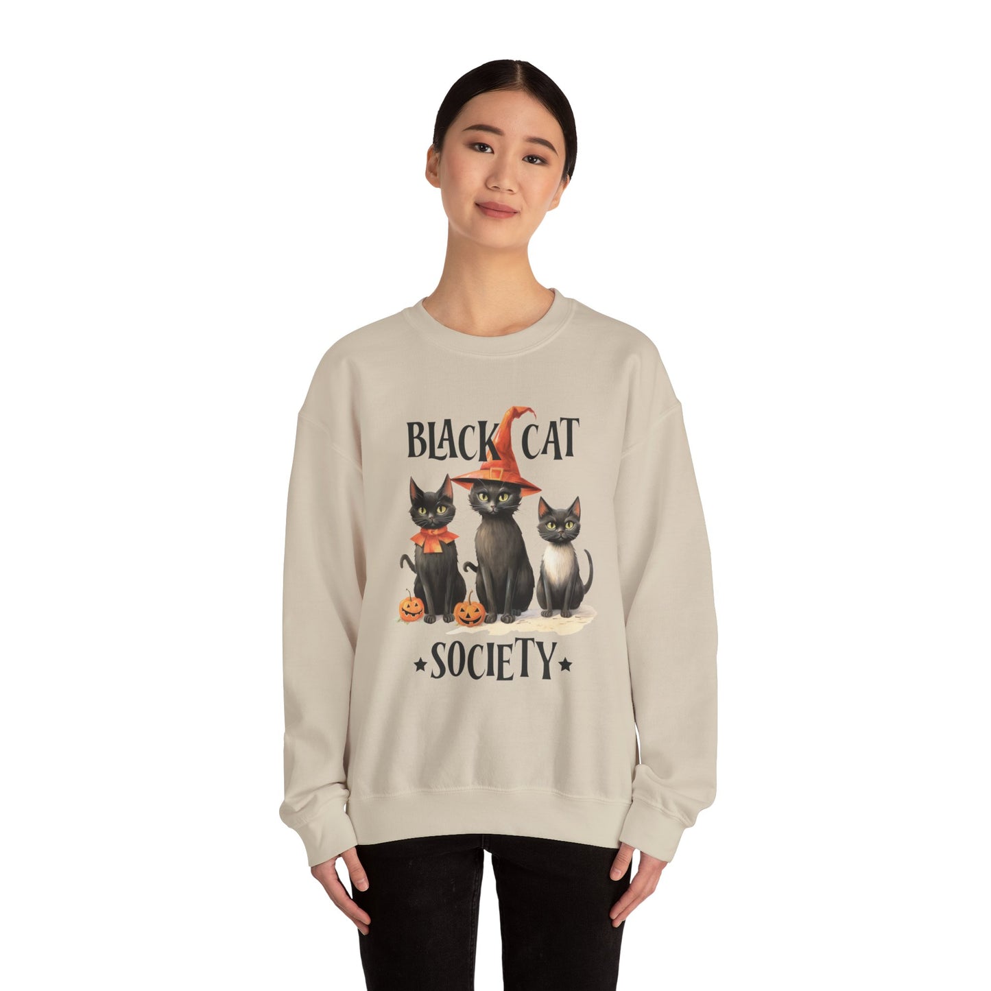 The Black Cat Society Halloween Sweatshirt Vintage Cats 1950s Halloween Sweater Retro Spooky Fall Season Funny Sweater Halloween Cat Lover