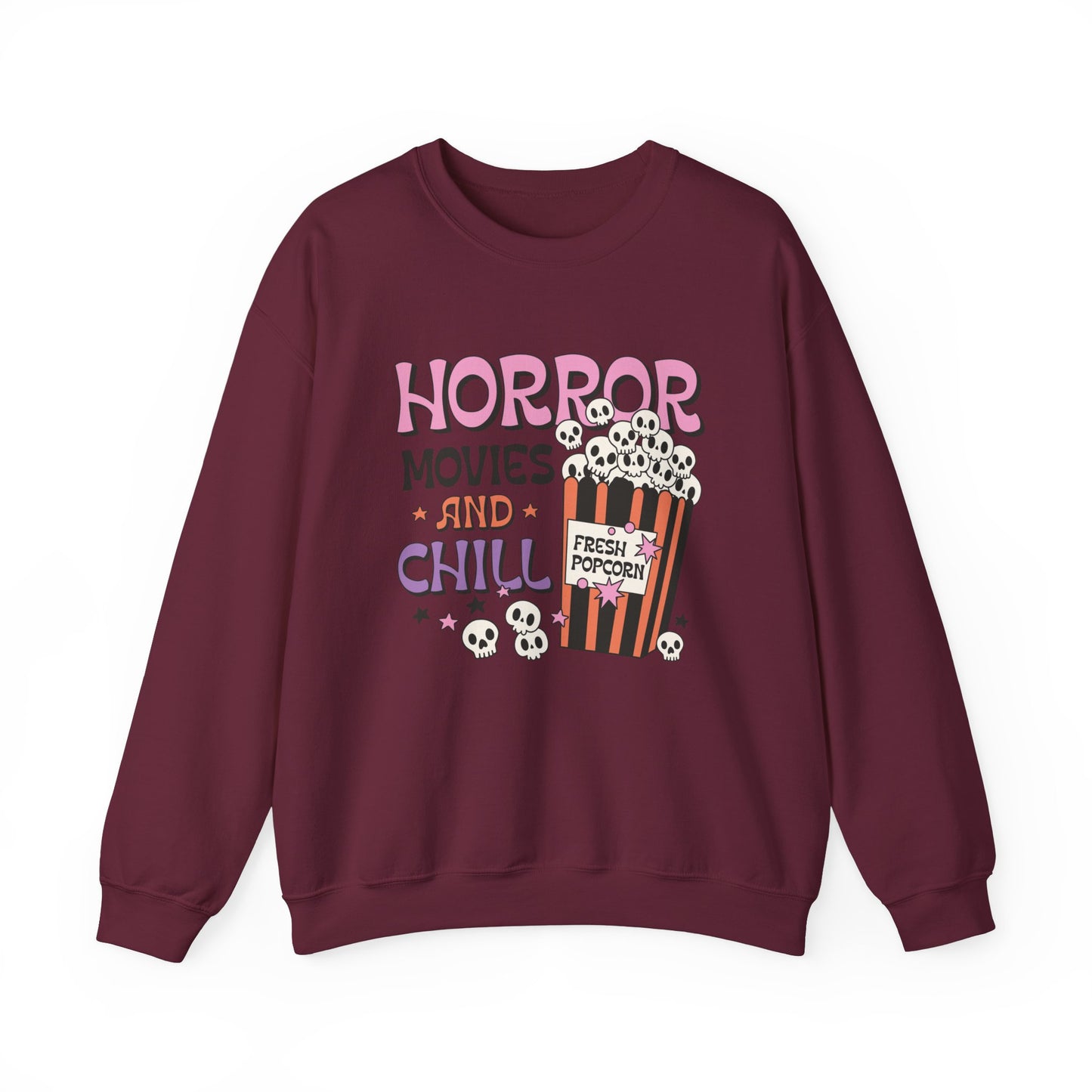 Horror Movies and Chill Sweatshirt Whimsigoth Halloween Sweater Horror Lover Sweatshirt Spooky Popcorn Cute Halloween Scary Movie Fan Gift