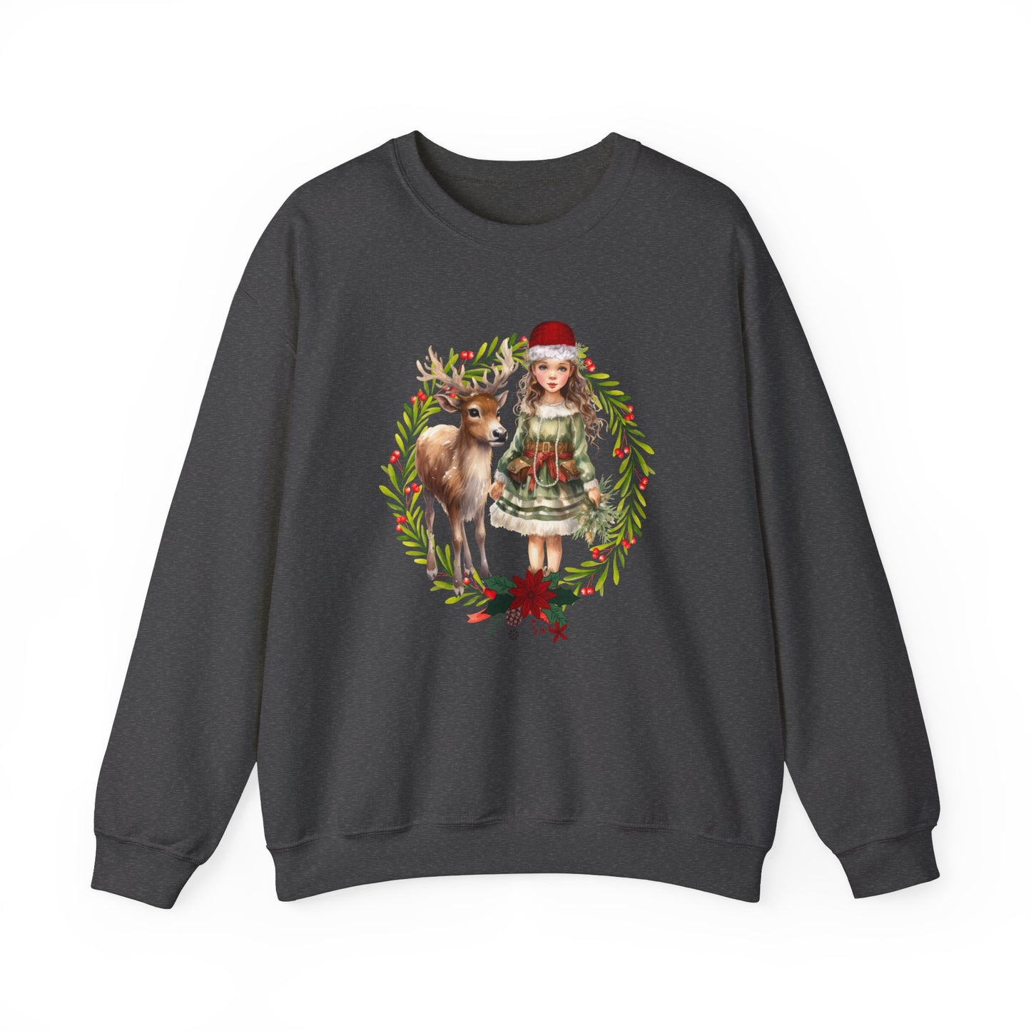 1950s Vintage Reindeer Christmas Sweatshirt Vintage Girl and Reindeer Sweater Retro Christmas Sweater Vintage Graphic Tee  Rudolph Crewneck