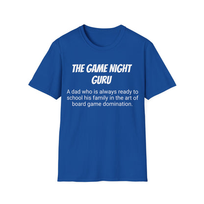 Funny Dad's Mens Softstyle T-shirt, "The Game Night Guru",Father's Day Gift,Tee for Him,Adult Humorous Unique Novelty Present