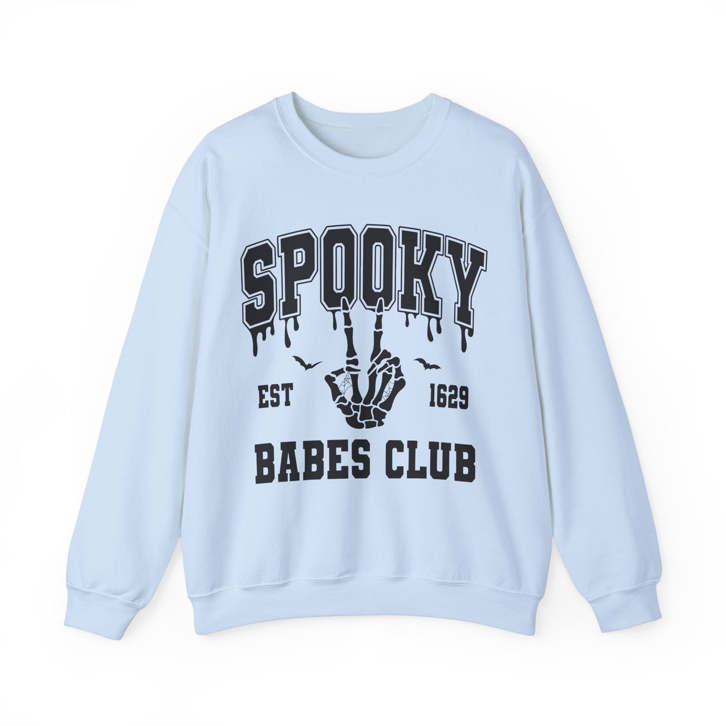 Spooky Babes Club Halloween Sweatshirt Est 1629 Cute Halloween Crewneck Fall Sweater Cool Halloween Apparel Skeleton Hand Unique Women Gift