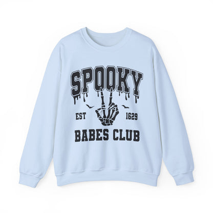 Spooky Babes Club Halloween Sweatshirt Est 1629 Cute Halloween Crewneck Fall Sweater Cool Halloween Apparel Skeleton Hand Unique Women Gift