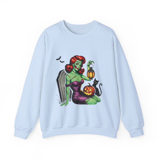 Zombie Pin-Up Girl Sweatshirt Halloween Zombie Girl Sweater Retro Pin Up Girl Zombie Pullover Vintage Zombie Pin Up Girl Sweater Womans Gift