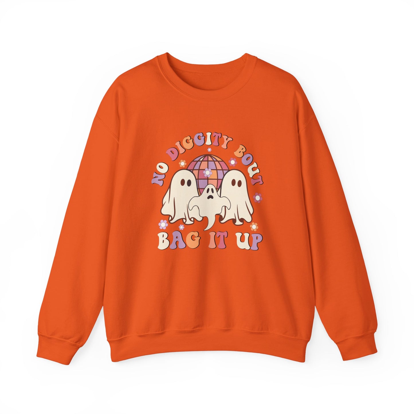 No Diggity Bout To Bag It Up Halloween Sweatshirt Retro Halloween Sweater Retro Halloween Apparel Groovy Spooky Season Crewneck Cute Ghosts