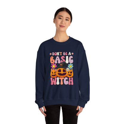 Don't Be a Basic Witch Sweatshit Retro Halloween Sweater Witch Halloween Groovy Sweat Spooky Season Apparel Crewneck Halloween Women Gift