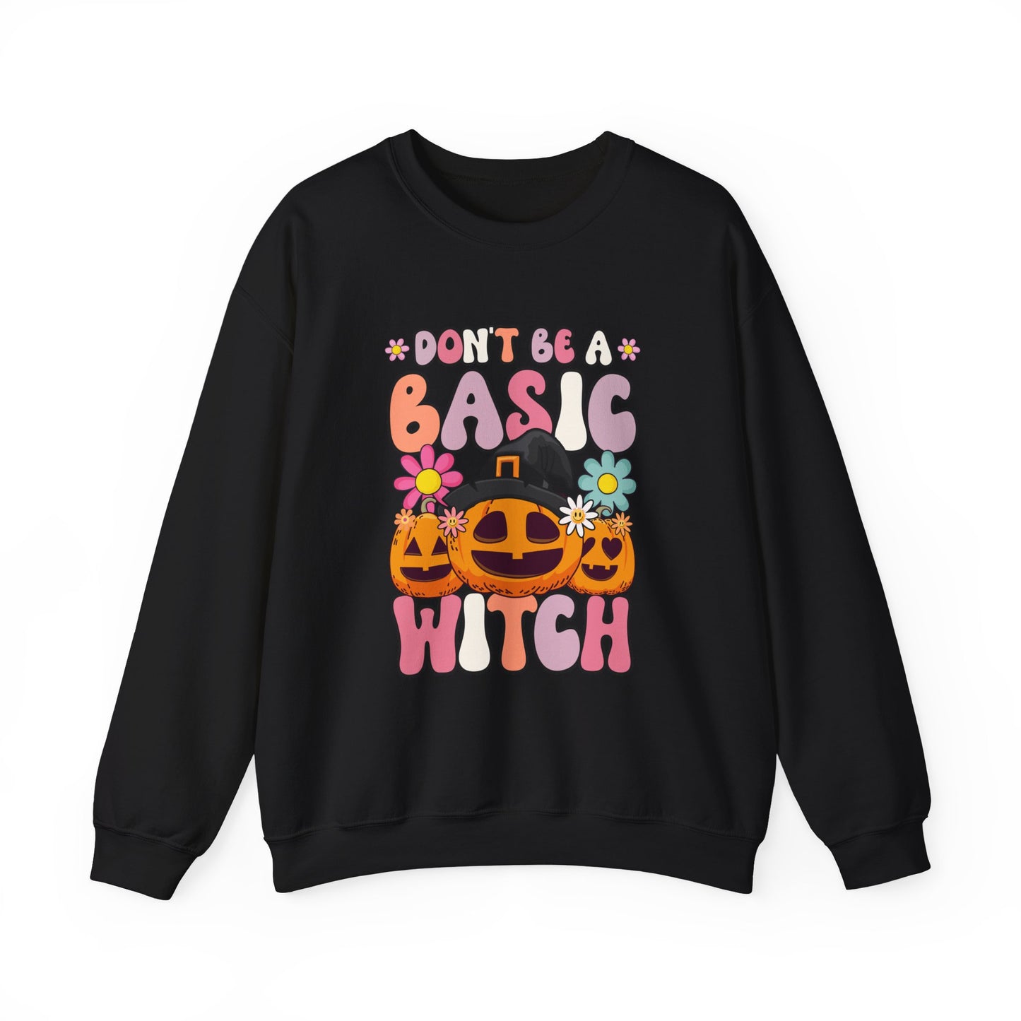 Don't Be a Basic Witch Sweatshit Retro Halloween Sweater Groovy Halloween Witch Sweat Spooky Season Apparel Crewneck Halloween Women Gift