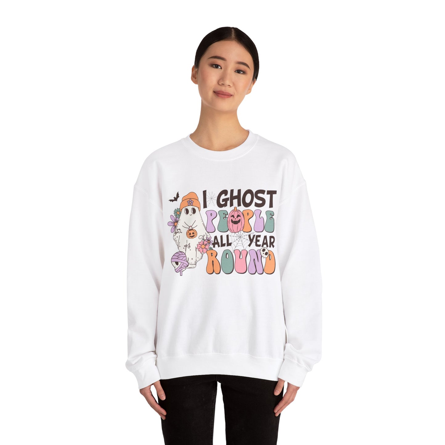 I Ghost People Year Round Sweatshirt Funny Halloween Sweater Retro Halloween Sweatshirt Cool Ghost Halloween Apparel Groovy Spooky Season