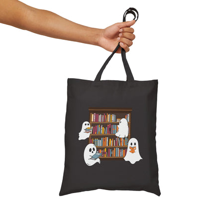 Ghost Reading Books Canvas Bag Book Lover Tote Bag Halloween Student Bags Spooky Teacher Bags Halloween Book Nerd Canvas Bag Hallowen Gift