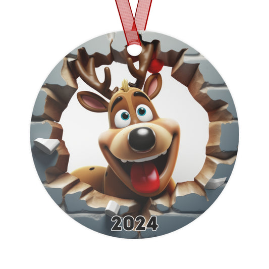 3D Breakthrough Reindeer Ornament 2024 Christmas Decoration Holiday 2024 Heirloom Keepsake Round Metal Funny Rudolph Ornament Exchange Gift