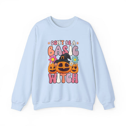 Don't Be a Basic Witch Sweatshit Retro Halloween Sweater Groovy Halloween Witch Sweat Spooky Season Apparel Crewneck Halloween Women Gift