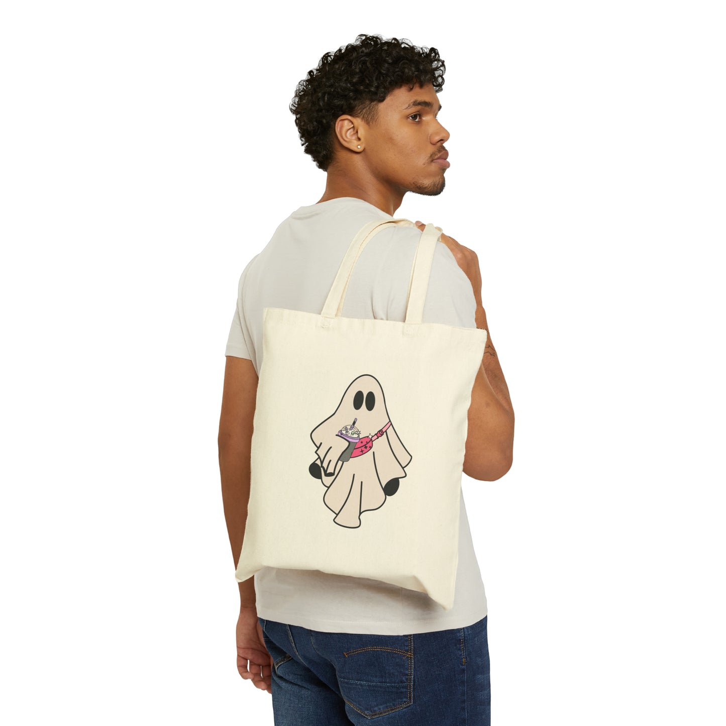 Boo-Jee Ghost Tote Bag Halloween Chic Candy Bag Vintage Retro Halloween Treats Canvas Bag Trick Or Treat Bag Cute Ghost Halloween Party Bag