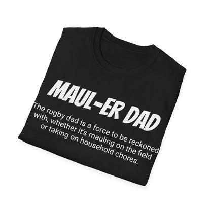 Funny Rugby Dad's Mens Softstyle T-shirt, "Maul-er Dad", Father's Day Gift, Humorous Unique Novelty Apparel Tee Present