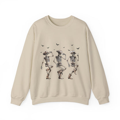 Dancing Skeleton Cowboys Sweatshirt Western Halloween Sweater Line Dancing Skeletons with Boots Cowgirls Pullover Sweater Cowboys Fall Gift